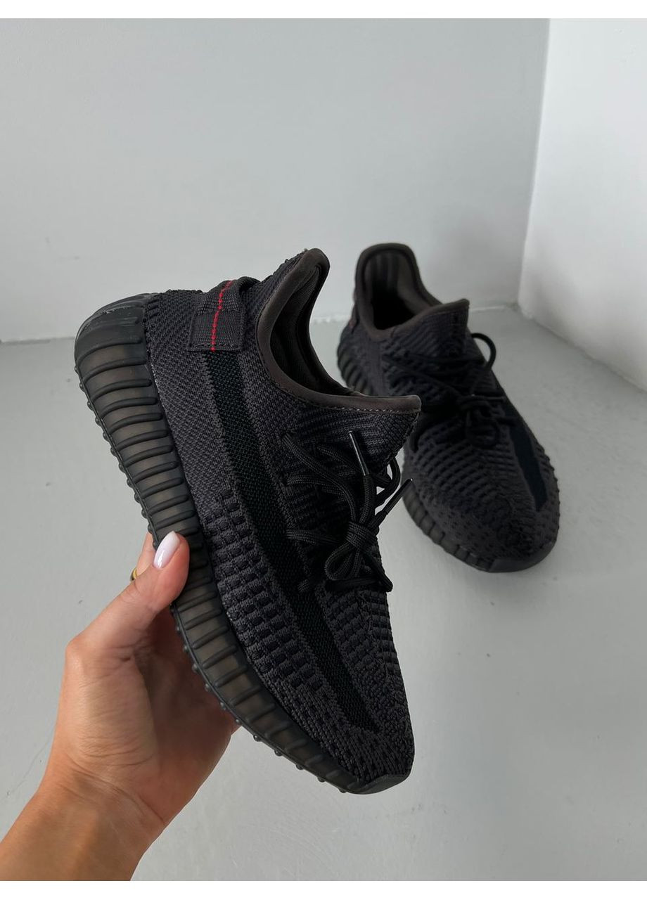 Чорні Осінні кросівки чоловічі adidas yeezy boost full black 350 v2 premium адідас ізі буст No Brand