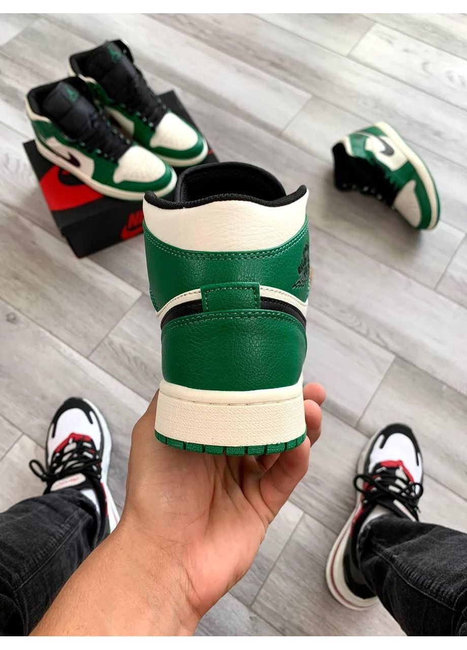 Сірі Осінні кросівки чоловічі nike air jordan 1 mid green white v2 найк аір джордан No Brand