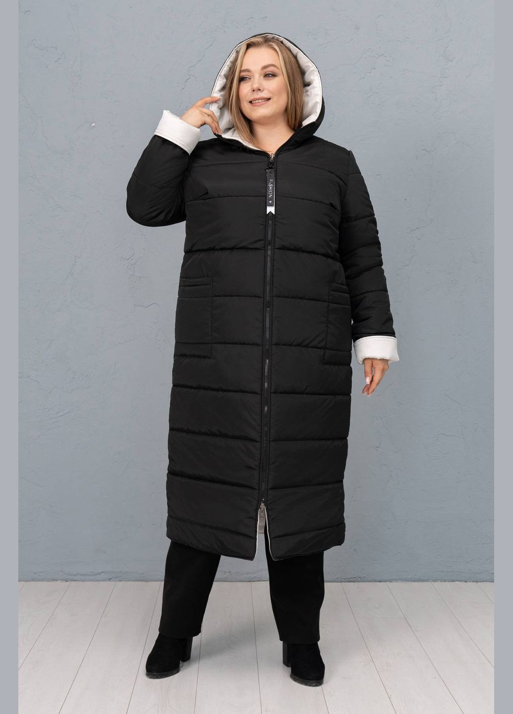 Чорне демісезонне Двостороннє стьобане пальто ПОЛІ чорне (з білим) Tatiana