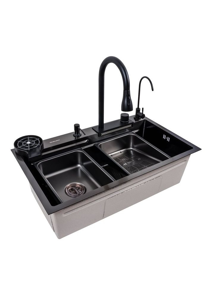 Кухонная мойка 75*46F черная PVD Handmade "Водопад" Fly rain Valeso (353746971)
