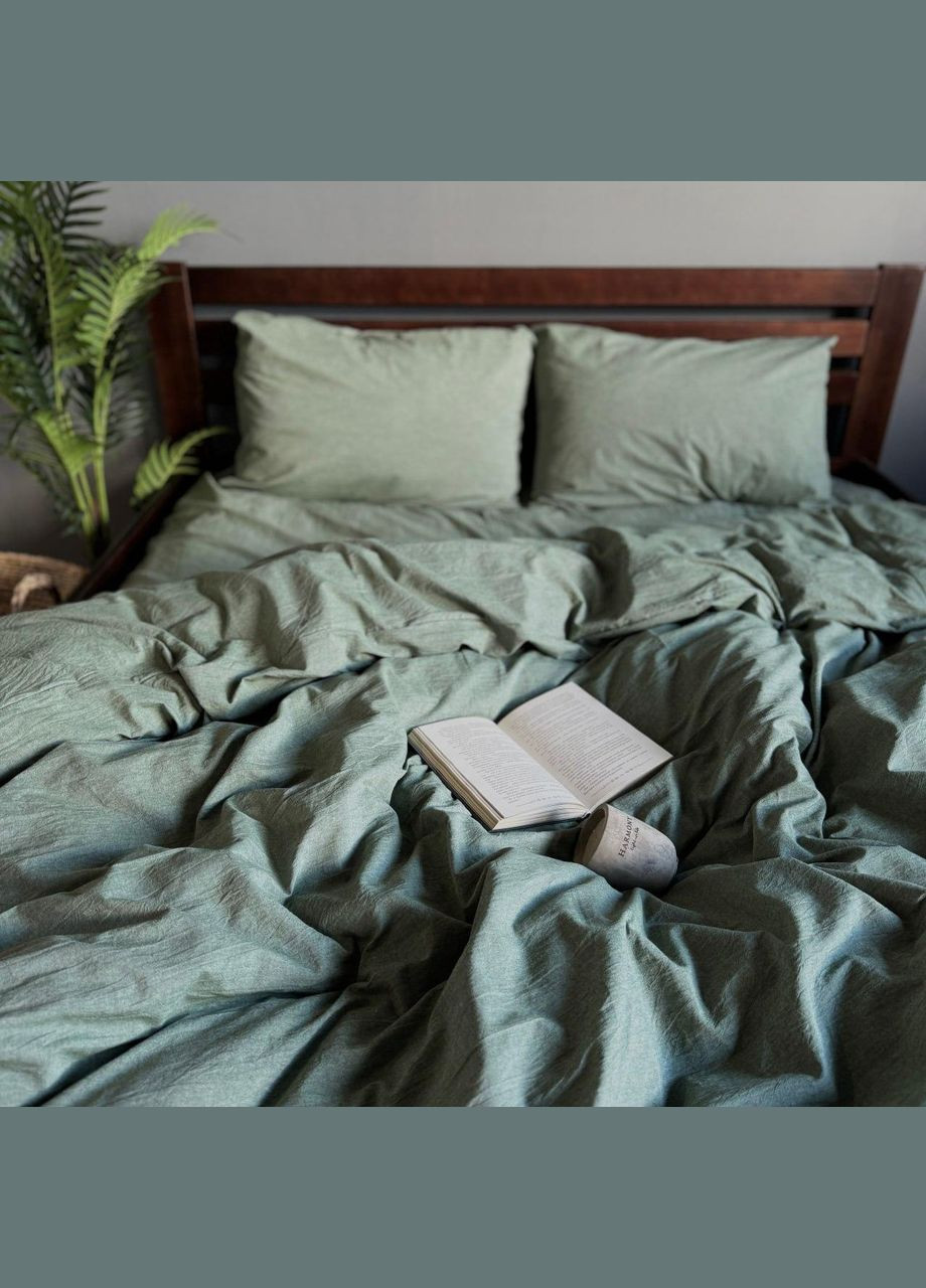 Постельное белье Washed Cotton Однотонный Двуспальный 180 x 220 Вареный хлопок Оливкова 50 х 70 No Brand (307361397)