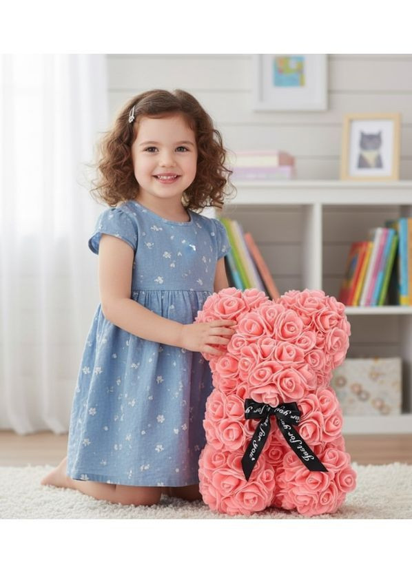 Ведмедик з троянд у подарунковій коробці ніжно-рожевий Teddy Flower 25 см (2104618700) No Brand (365750951)