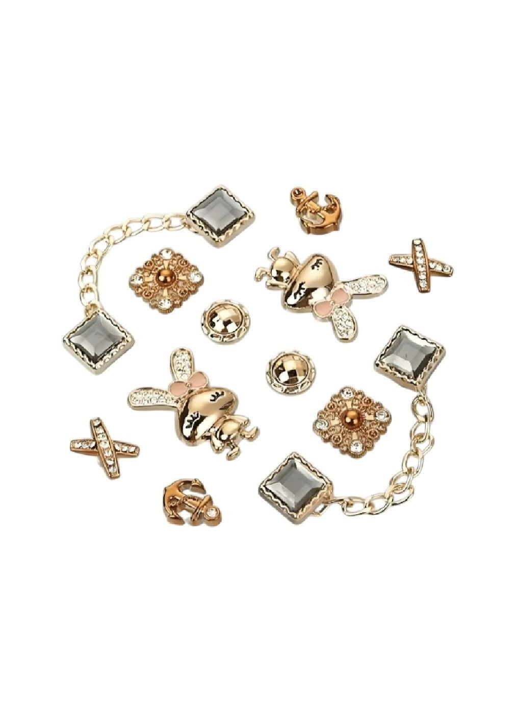 Набор джибитсов для женских кроксов с цепочкой кроликом якорем цветочным орнаментом 12 элементов (479245-Prob) Unbranded (316493432)