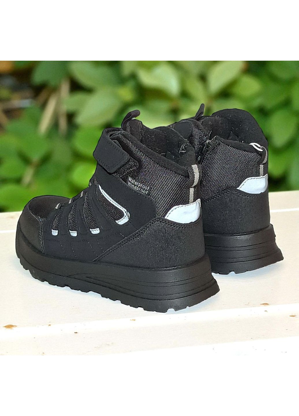 Черные подростковые зимние дутики на овчине для мальчика, термоботинки на овчине для мальчика, зимние ботинки для подростка Biki со шнурками