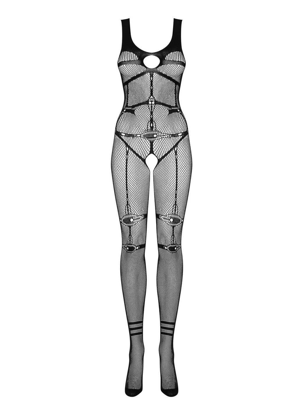 Черный демисезонный комбинезон-сетка с вырезом n123 Obsessive