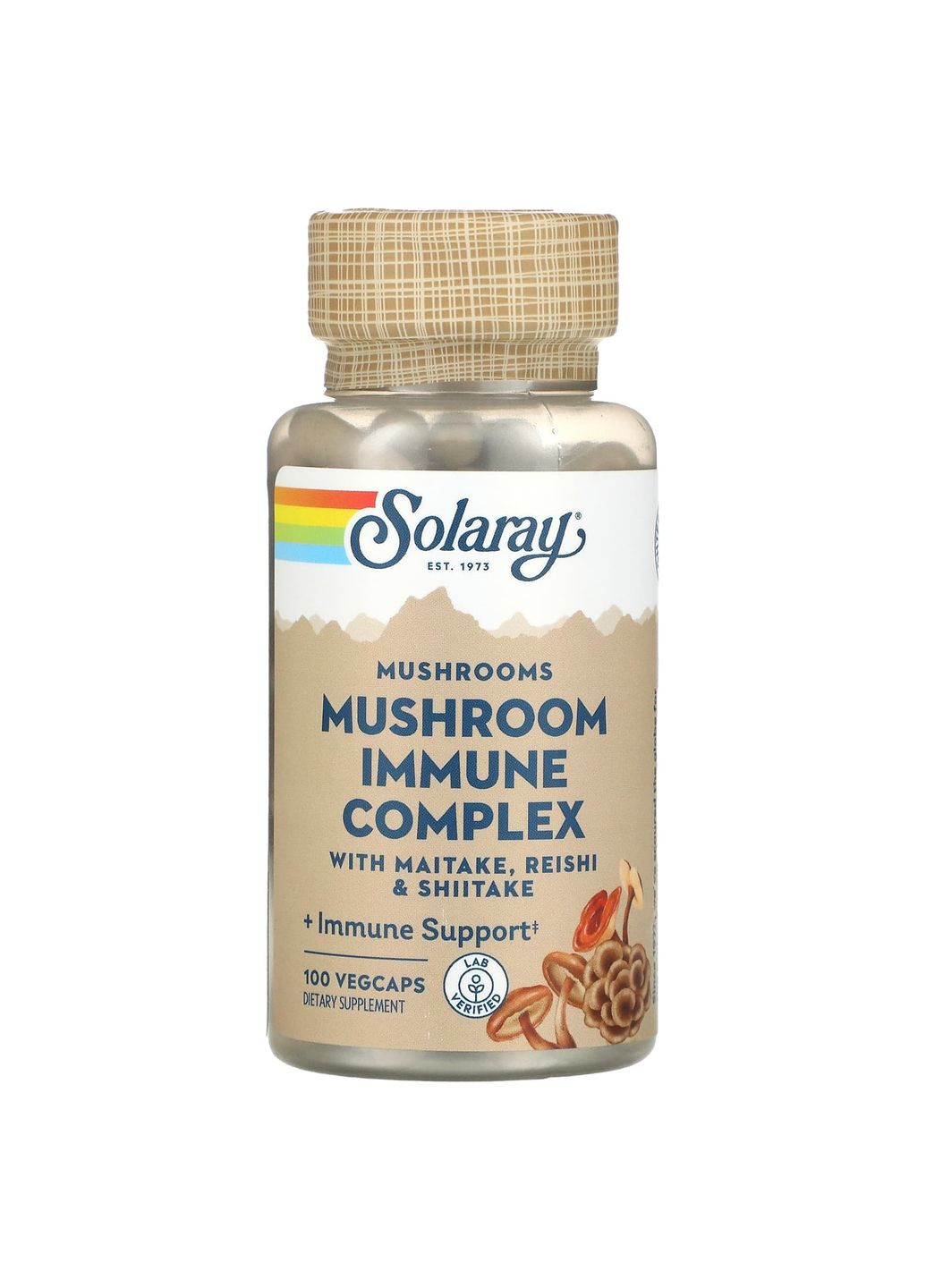 Грибной комплекс для иммунитета, Mushroom Immune Complex, с майтаке, рейши и шиитаке, 600 мг, 100 вегетарианских капсул. Solaray (351383006)