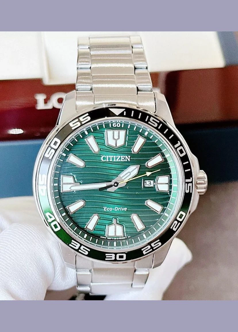 Чоловічий годинник Men's Eco-Drive Sport Green Dial Stainless Steel Watch 45MM AW1701-56X Citizen (317274373)