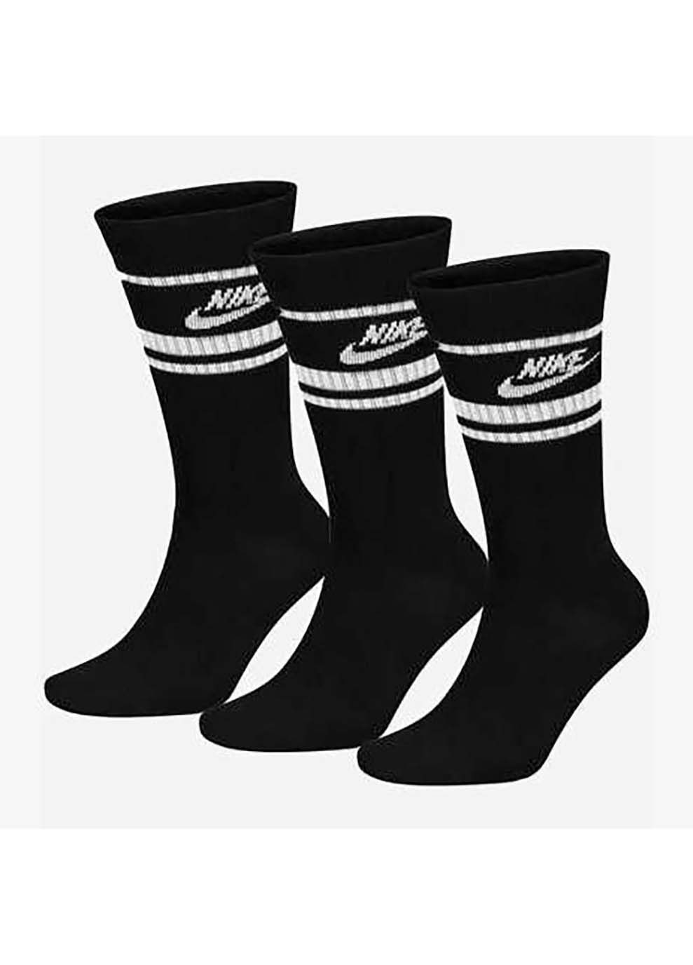 Чёрные носки u nk nsw everyday essential cr 3pr черный Nike однотонные (333960005)