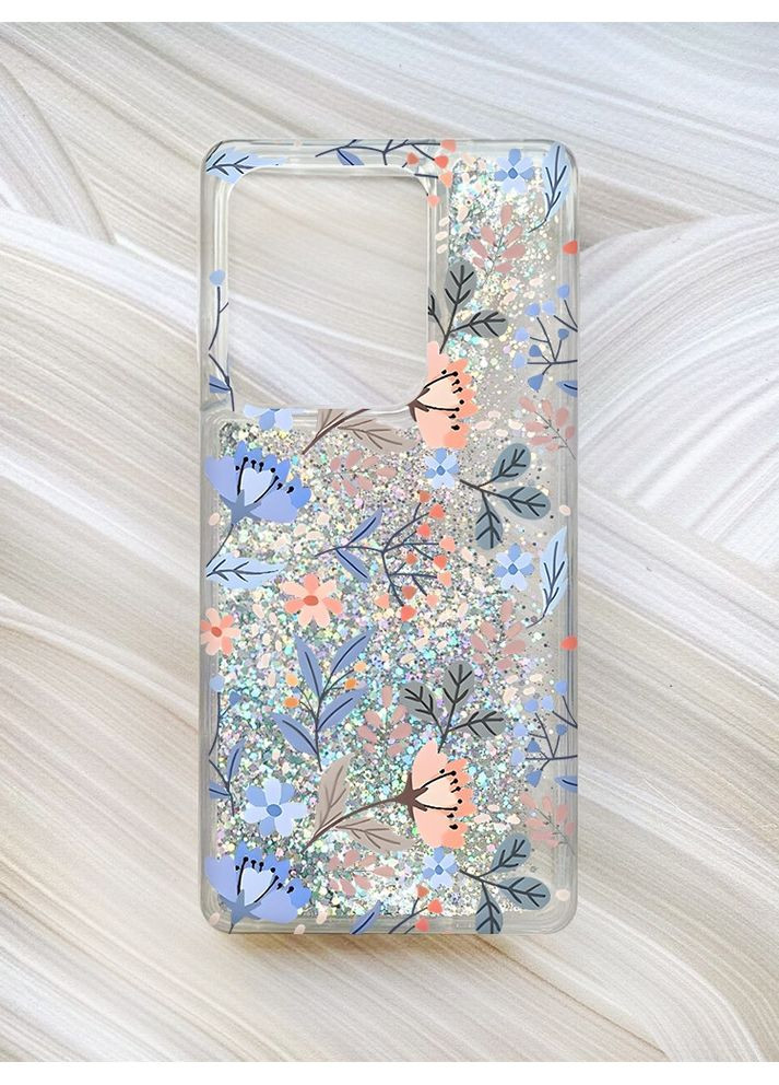 Чохол з плаваючими блискітками на Xiaomi Redmi 13C / Poco C65 Сріблястий:: Квітковий фон (принт 371) CASE CONTROL (360692560)