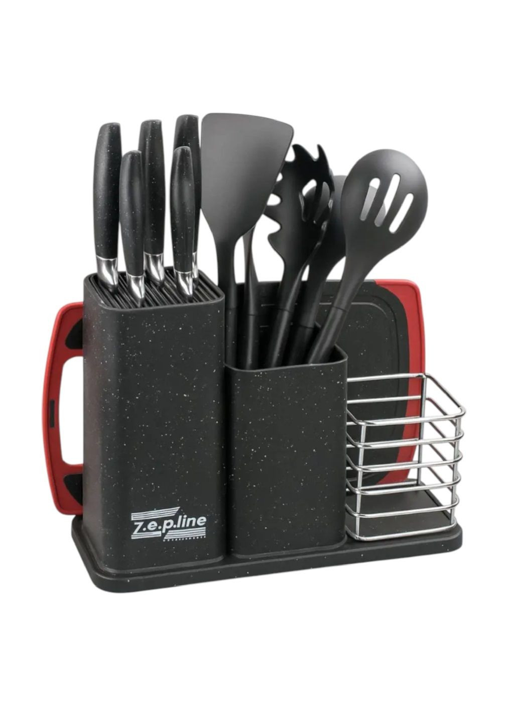 Комплект кухонных приборов девайсов из нержавеющей стали пластика с подставкой 14 предметов (480889-Prob) Черный Unbranded (347067437)