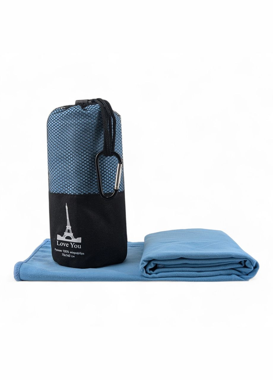 Полотенце спортивное микрофибра с чехлом 50х90 см (60141) Love You голубой