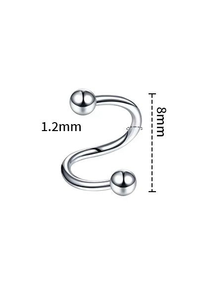 Сережка для пірсингу Твістер спіраль з кульками з хірургічної сталі 316L для брів губ вуха Сталистий 8 мм x 1.2 мм х 3 мм Finding (324250391)