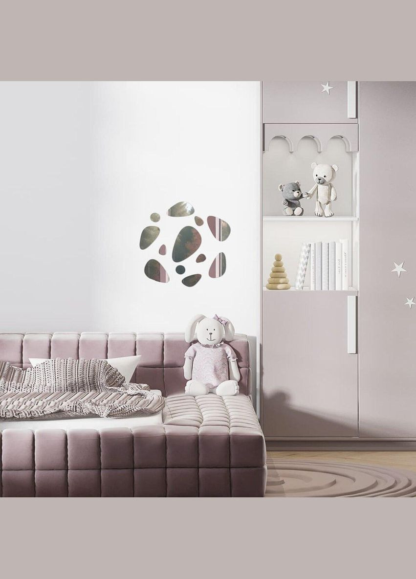 Зеркальный декор акриловый самоклеющийся Камешки серебро, 12шт (D) SW-00002496 Sticker Wall (332051363)