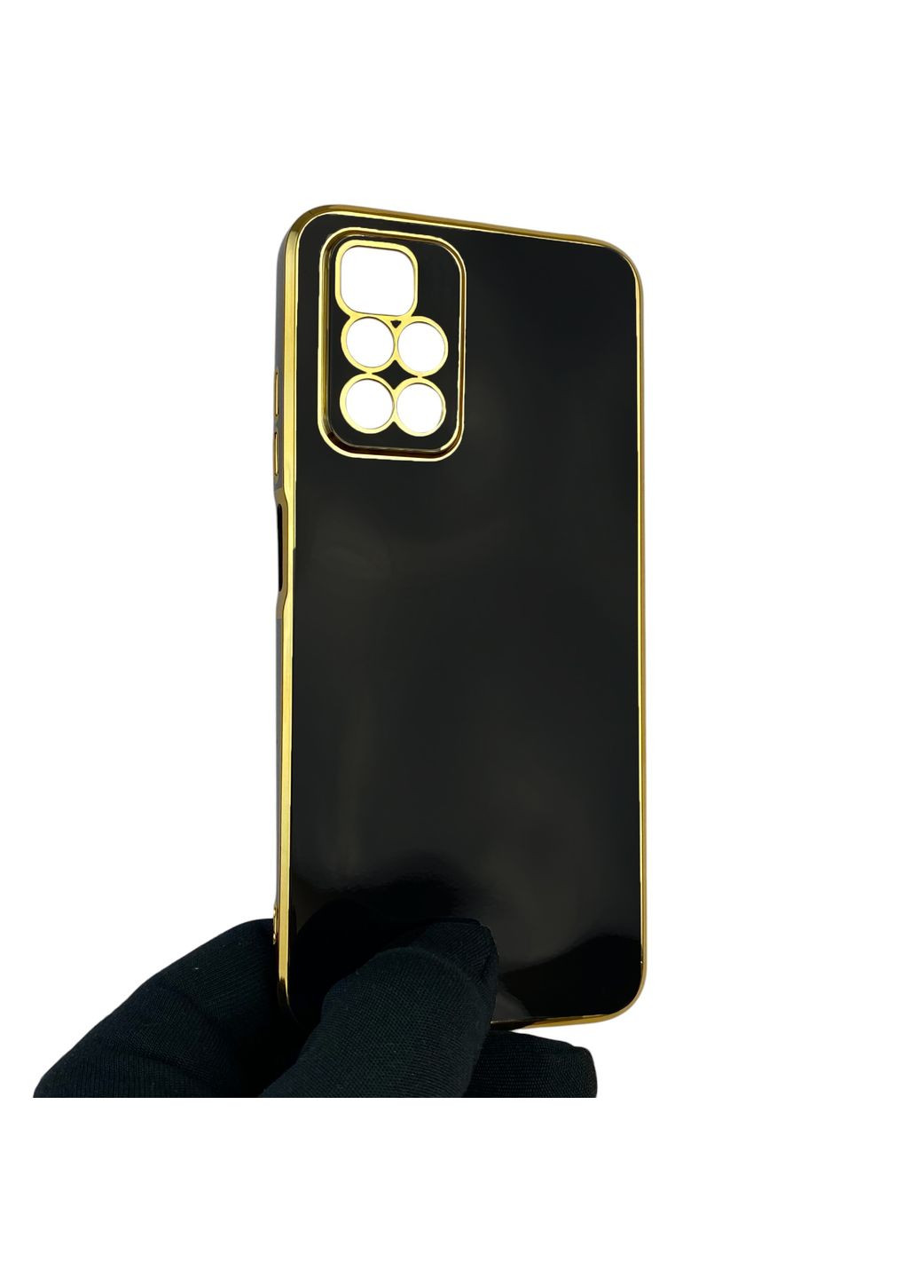 Чохол для Redmi 10 (4G) глянцевий із захистом камери із золотою окантовкою на сяомі редмі 10 4г чорний gs1 Xiaomi (366231489)