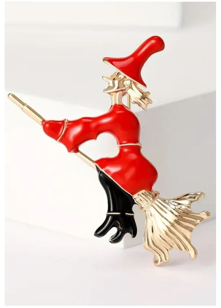 Брошь ведьма на метле красный оберег, Хэллоуин, 1563 No Brand (364237450)