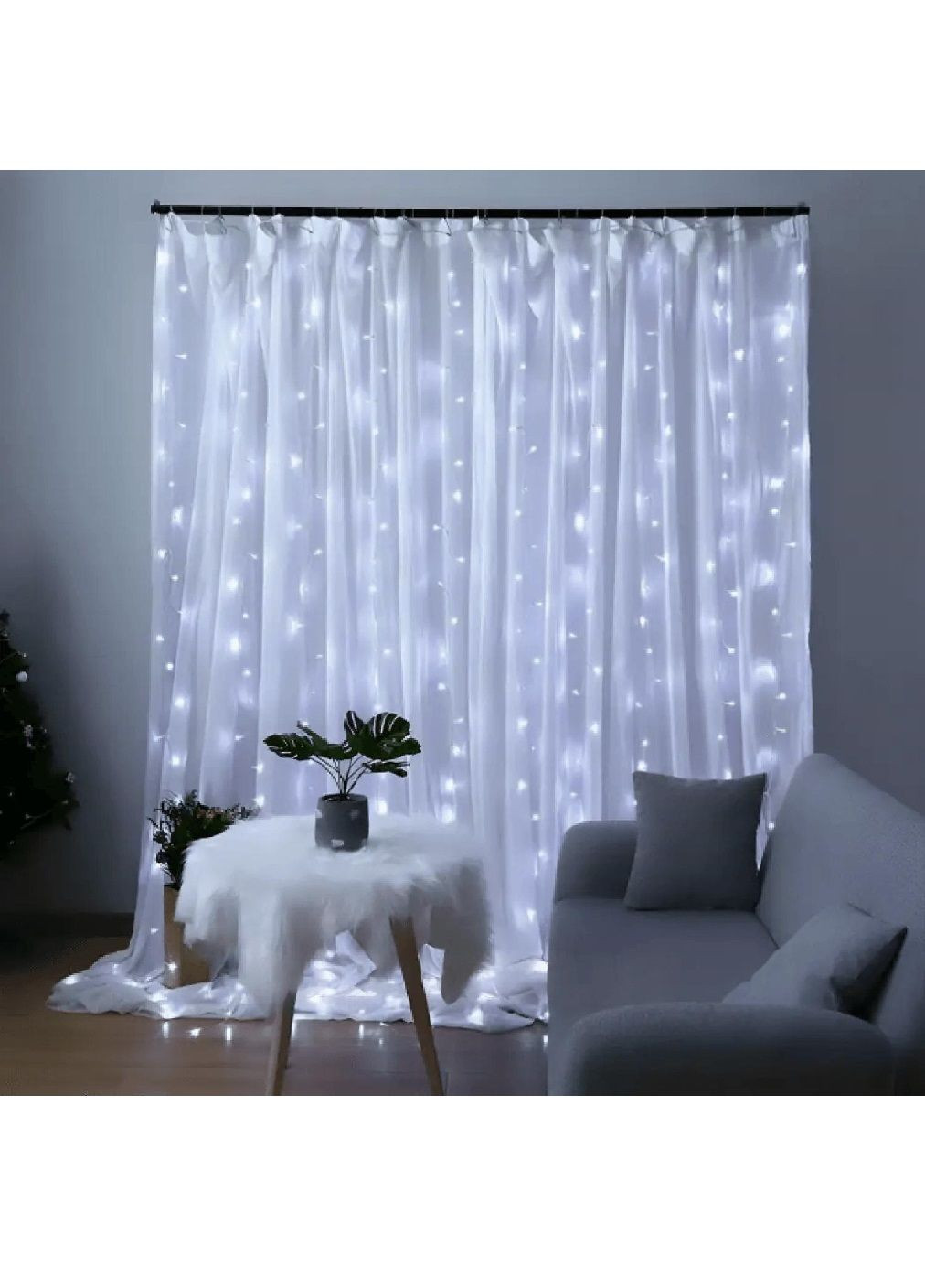 Светодиодная внутренняя комнатная гирлянда штора водопад на окно с питанием от сети 3х1 м 150LED (478627-Prob) Белая Unbranded (307576503)