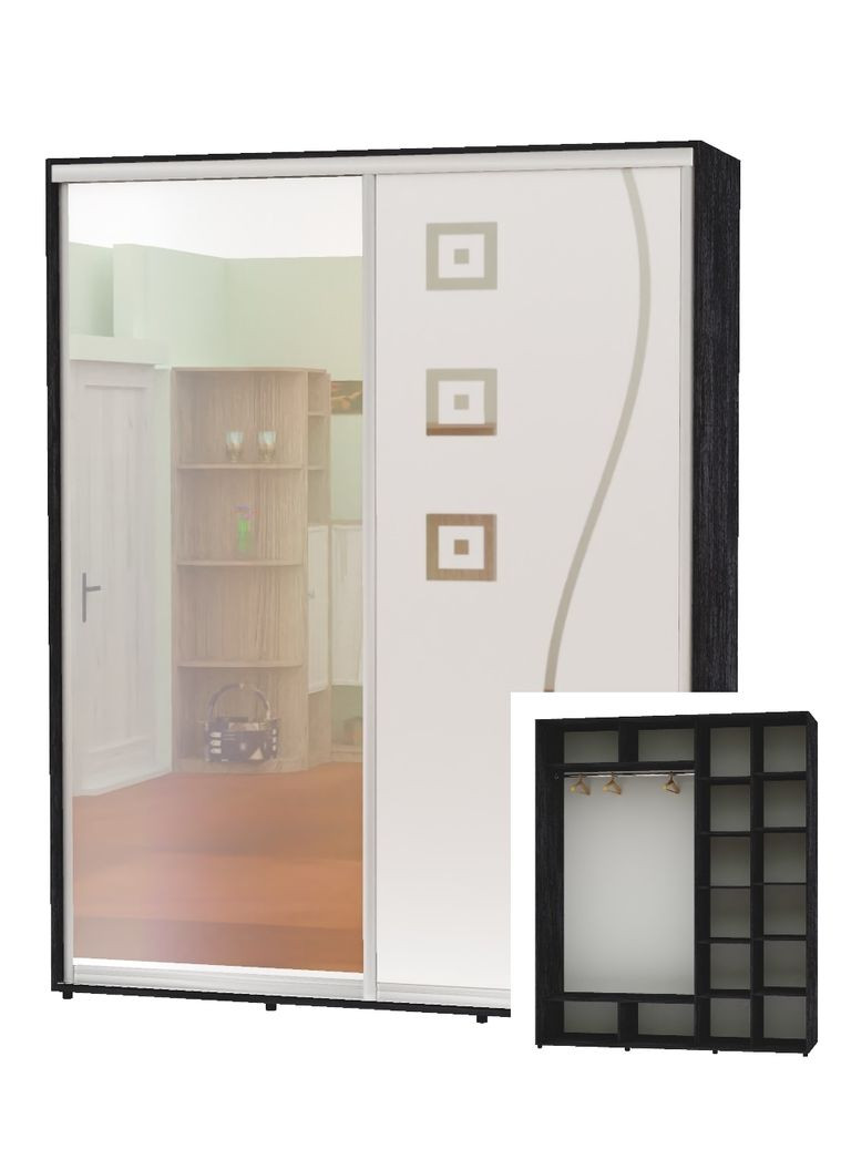 Шкаф-купе двухдверный 200*60*240 Бетон темный Зеркало/Зеркало с пескоструйным рисунком Алекса (360445152)