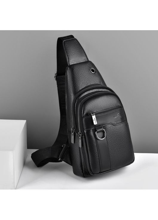 Чоловіча сумка бананка на груди Кенгуру з екошкіри чорна ProDobro (363258833)