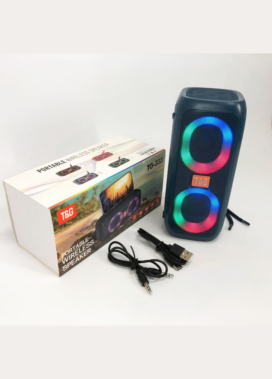 Портативная колонка TG333 2x5W с RGB-подсветкой, громкая блютуз-колонка. Цвет: синий T&G (359429529)