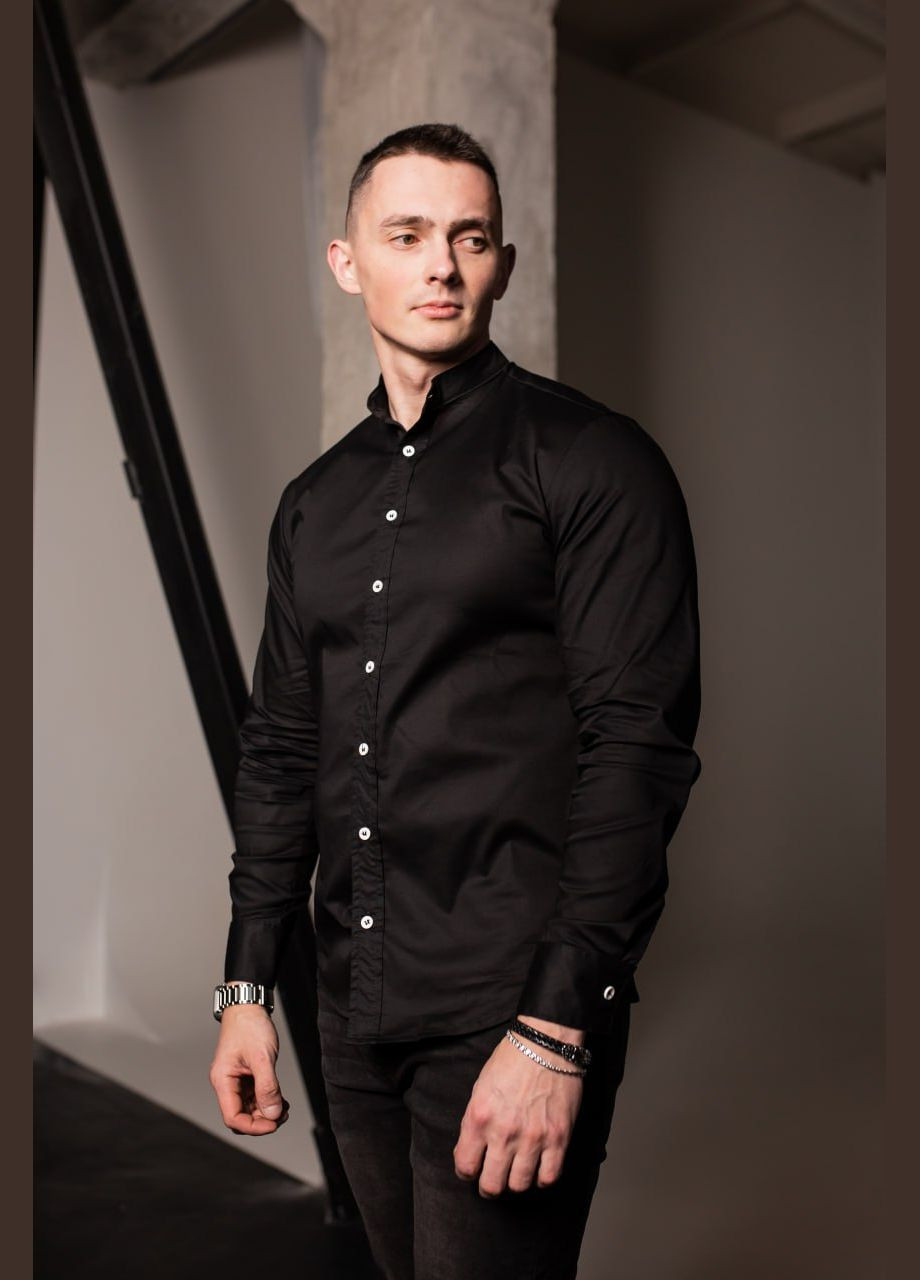 Черная повседневный, вечерний, праздничный, классическая, кэжуал рубашка однотонная Vakko