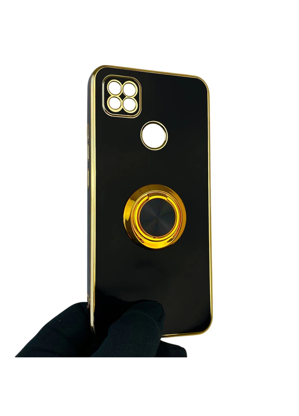 Чехол для Redmi 9C с кольцом-подставкой с золотой окантовкой на редми 9с черный gs1 Xiaomi (366236460)
