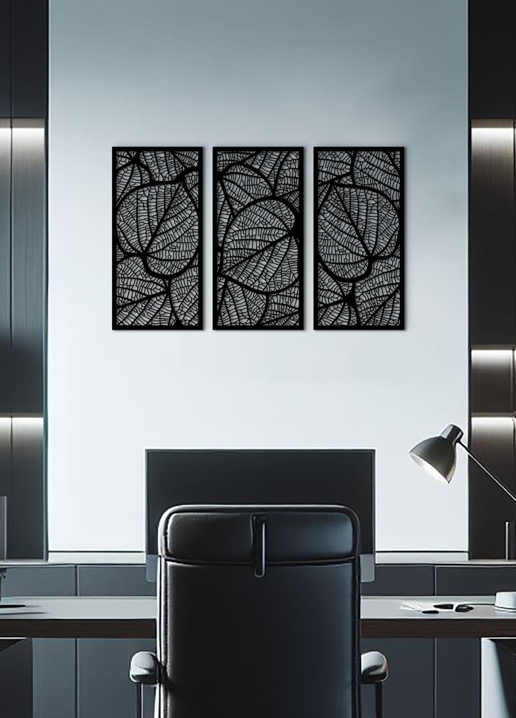 Картина лофт, настенный декор для дома "Листочки картина с трех частей", декоративное панно 40х65 см Woodyard (292112514)