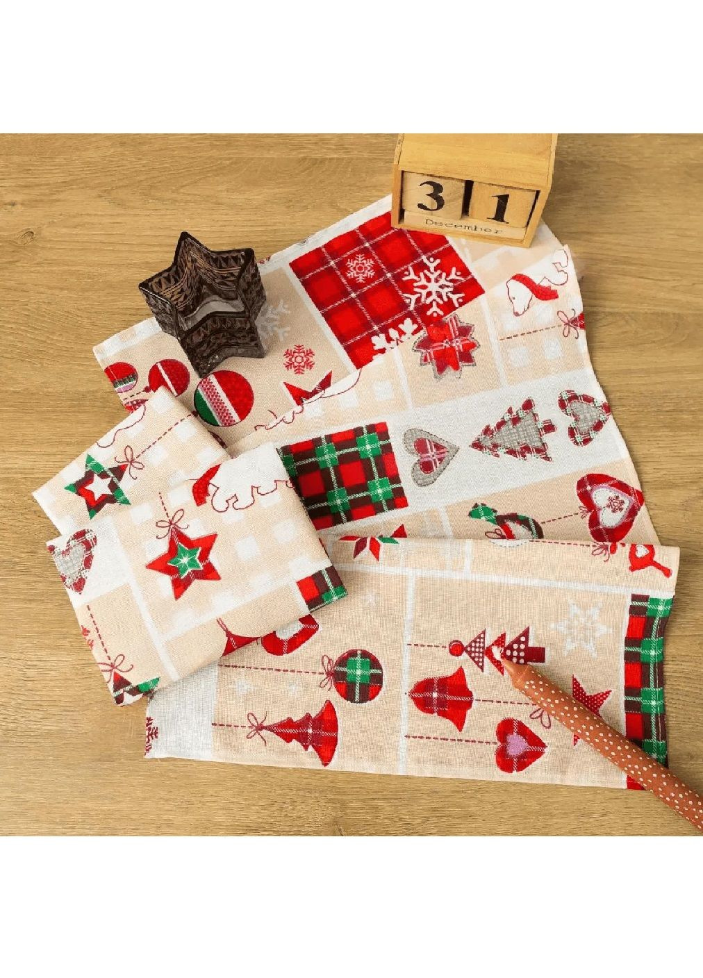 Набір комплект святкових новорічних бавовняних бавовняних рушників серветок для кухні 5 штук 35х75 см (478754-Prob) Прикраса Unbranded новорічний комбінований