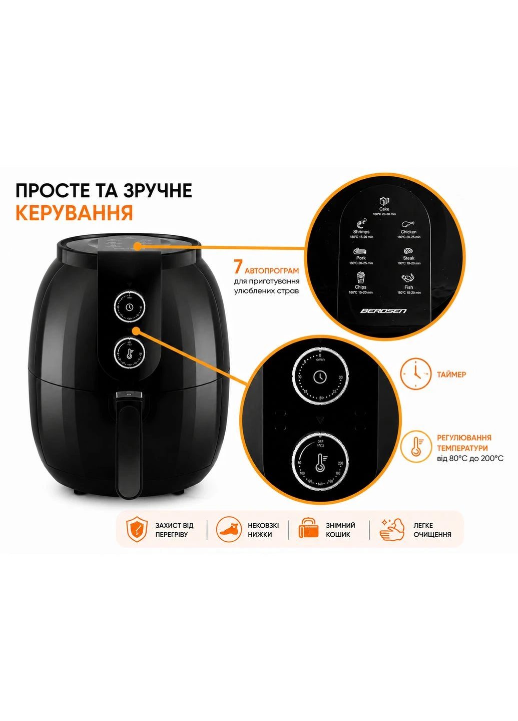Мультипіч Air Fryer 3.6 л BD-650 | Аерофритюрниця без олії 1300 Вт | Аерогриль для дому Berdsen (395124145)