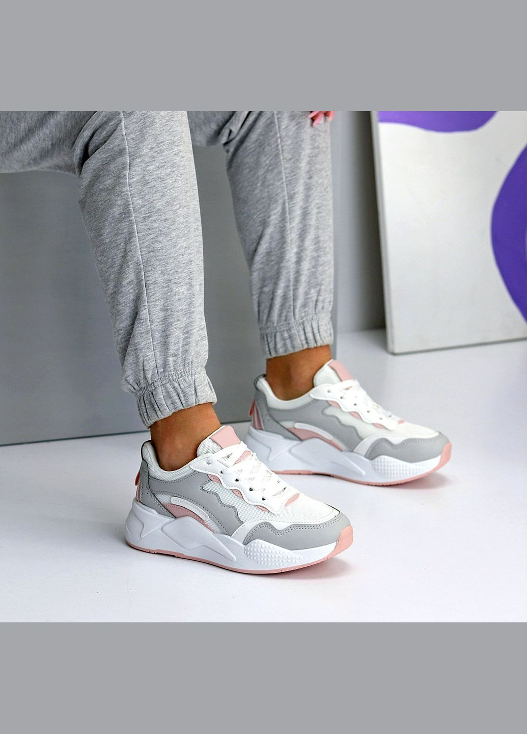 Жіночі кросівки білі з сірими та рожевими вставками, екошкіра + текстиль, весна-літо Navigator Кросівки білі літо (346146180)