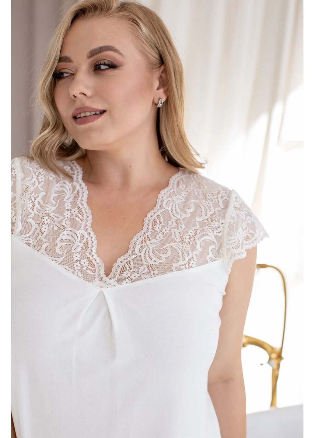 Айворі всесезон жіноча піжама (футболка+шорти) з мереживом (mia2855) MiaNaGreen