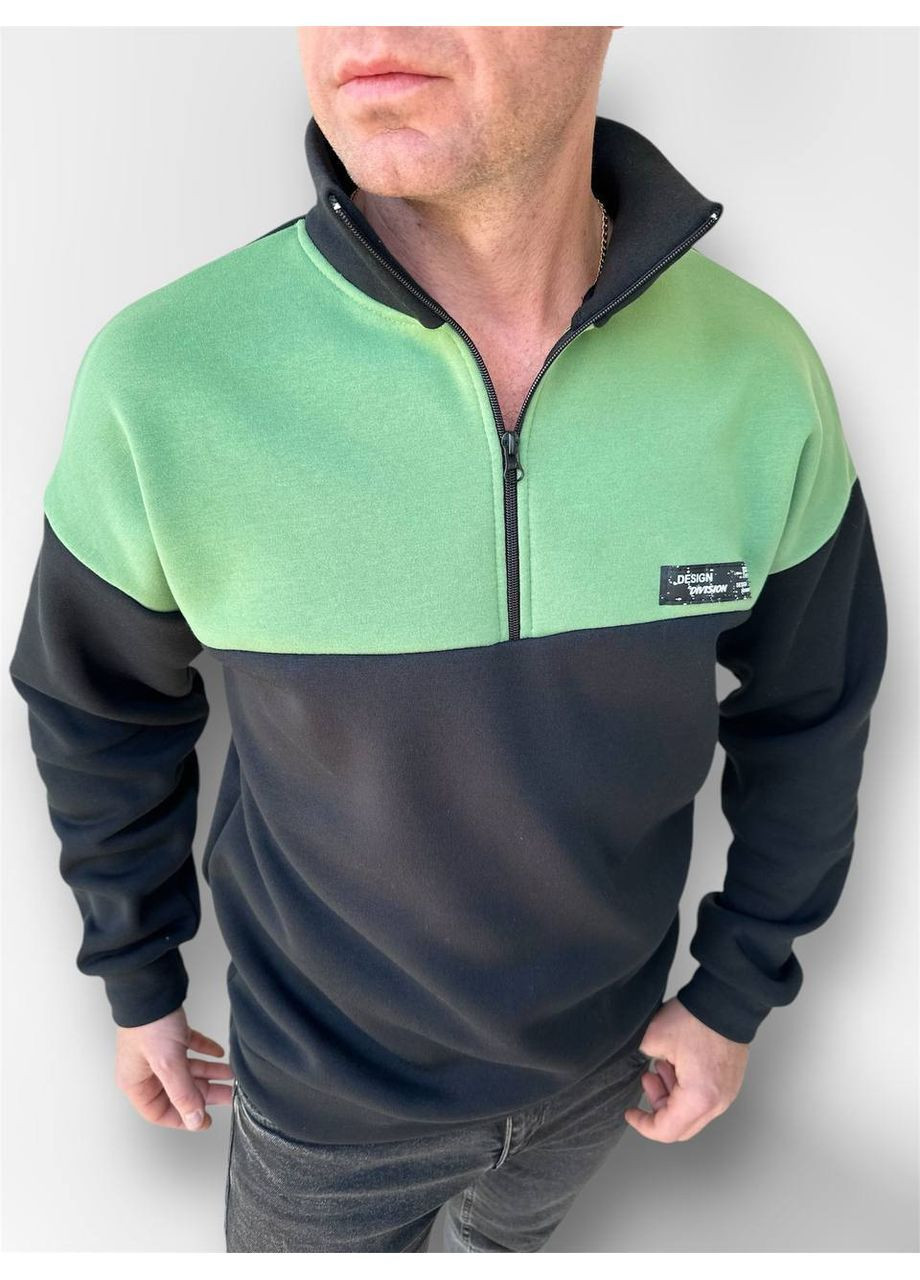 Хаки свитшот мужской зимний на молнии однотонный нашивки (366091401)