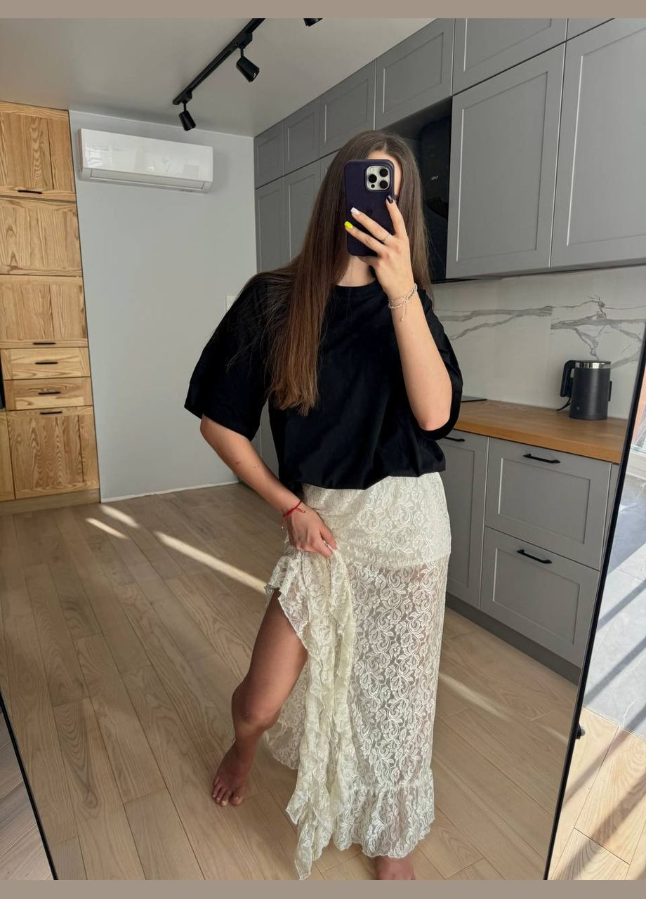 Молочная повседневная юбка-шорты макси с воланами и разрезом MonCher