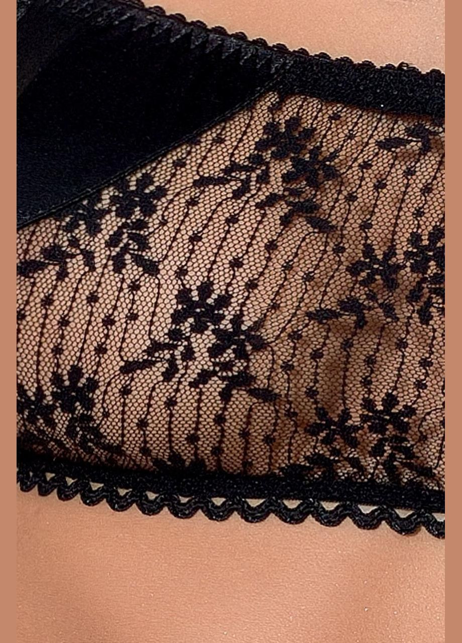 Чорний демісезонний комплект білизни petra set black l/xl - exclusive: стрінги, широкий пояс, ліф-топік Passion