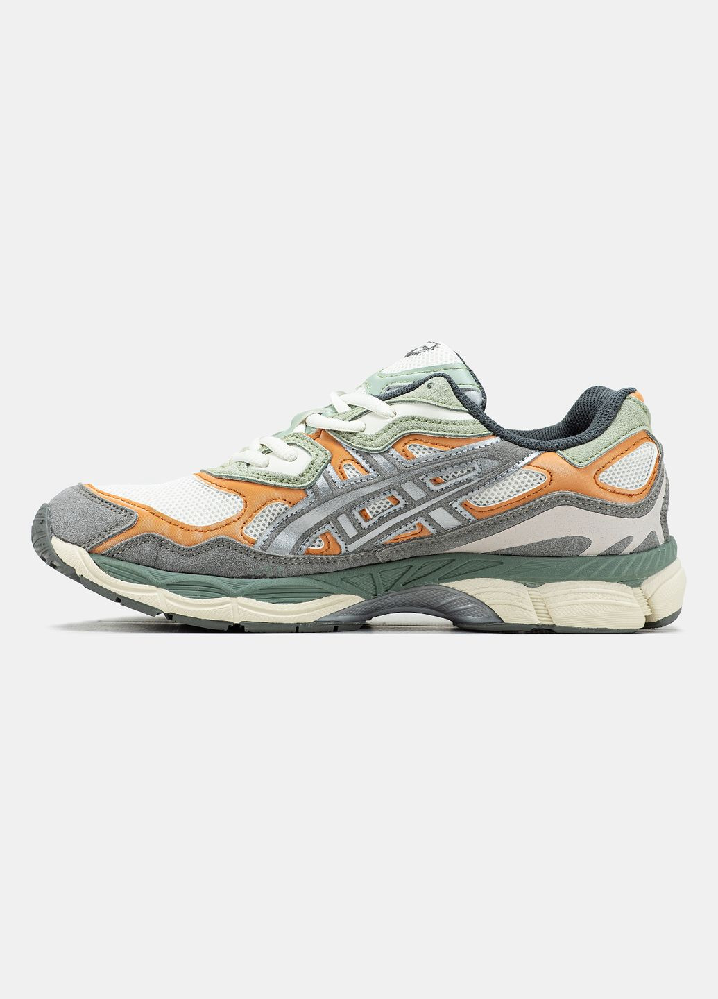 Серые демисезонные кроссовки мужские asics gel-nyc grey green orange | асикс гель-нюк серые зеленые оранжевые No Brand