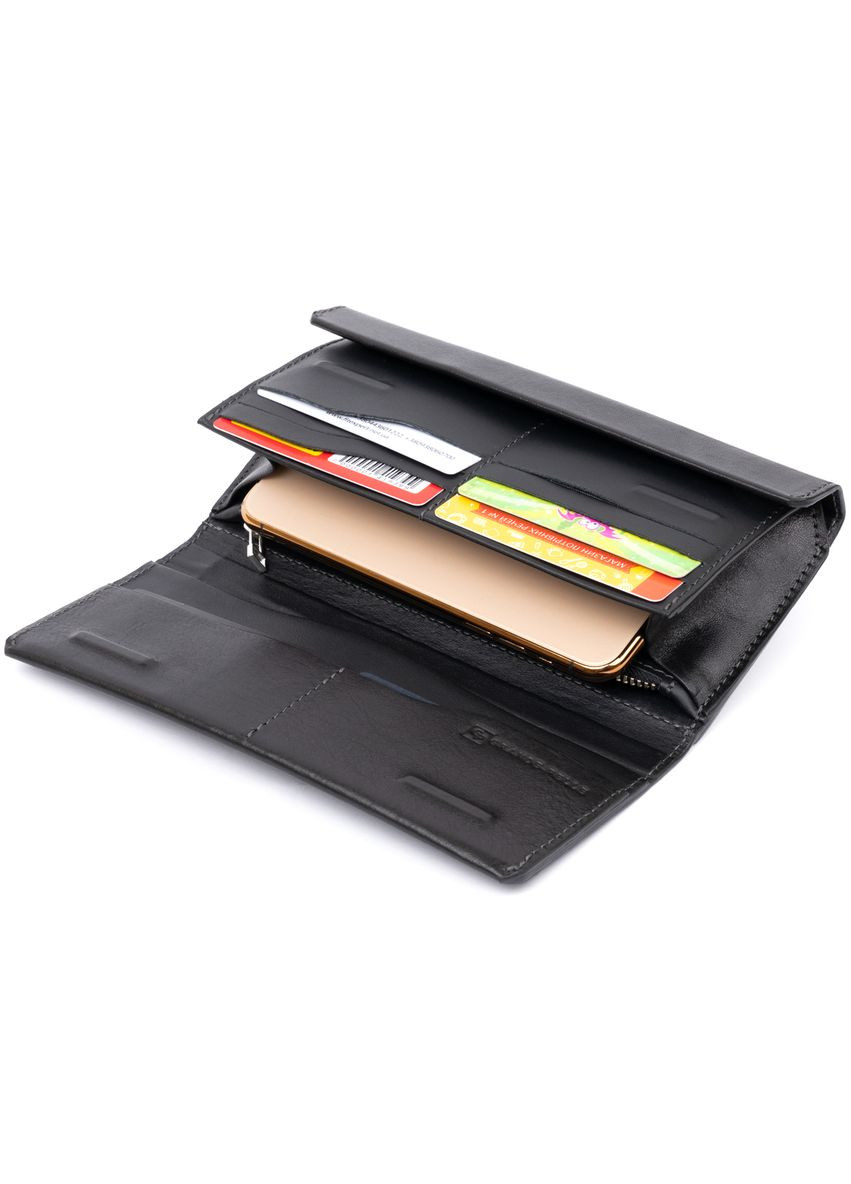 Элитная кожаная борсетка GRANDE PELLE с карманами для кредиток и мобильного черная (sku_11277) No Brand (329901854)