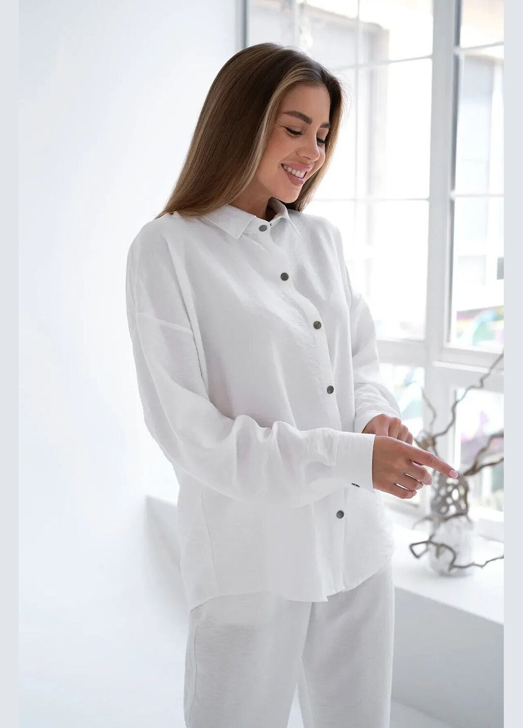 Женский летний костюм с рубашкой и штанами Молочный Teamv (327223053)