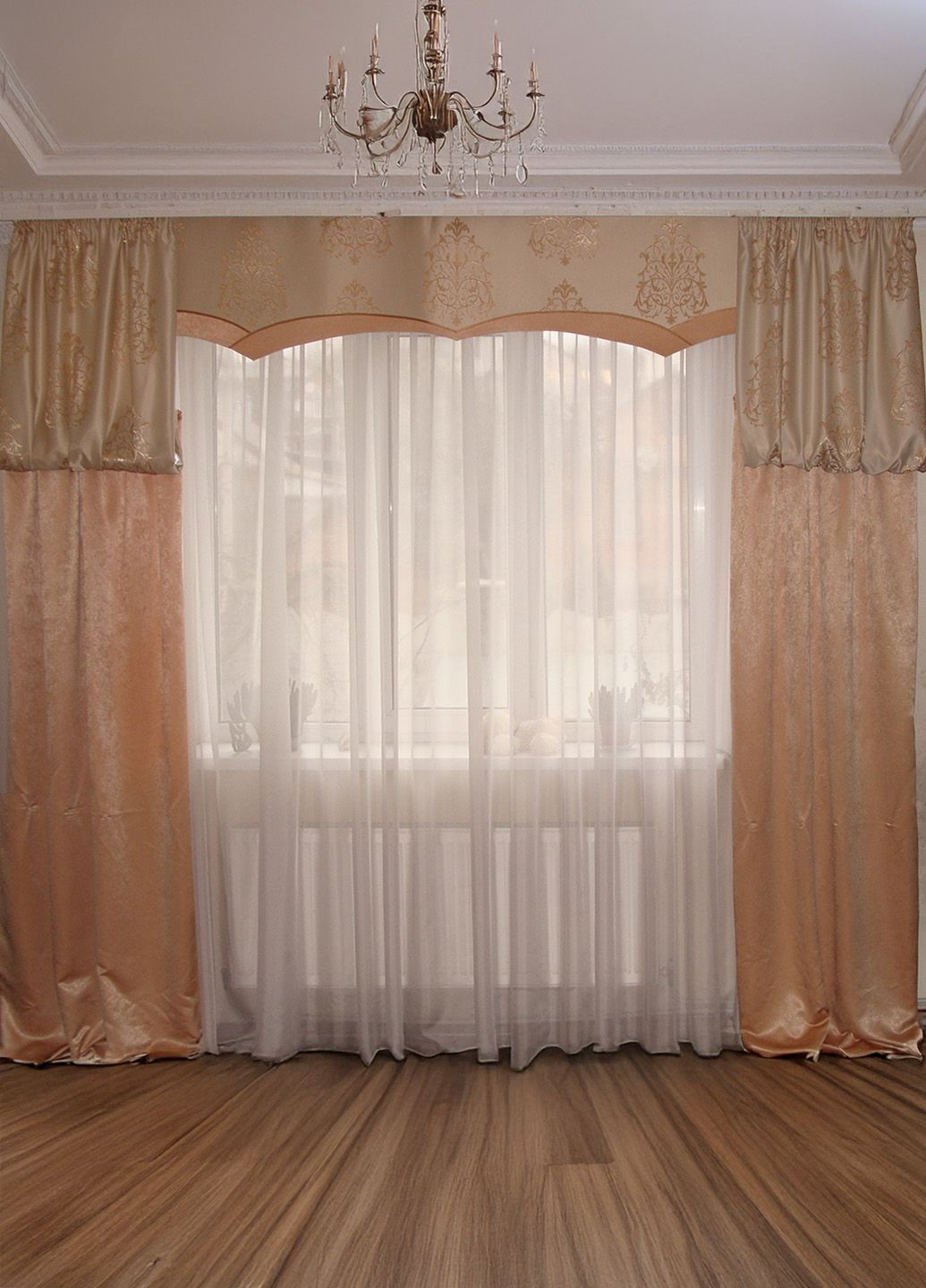 Комплект штор і ламбрекен Damask Коронки 3м бежевий і пісочний (142_2ж) Firanka Classic (345733330)