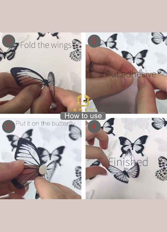 Наклейка на стену Бабочки черные и белые 18шт с блестками Б159-1 No Brand (315725471)