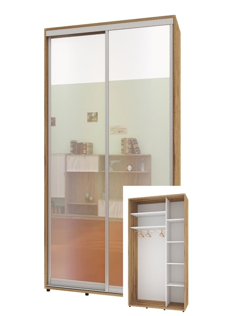 Шкаф-купе двухдверный Комфорт Мебель 110*45*240 см Дуб золотой 2 двери Зеркало Стандарт Комфорт Меблі (360435936)