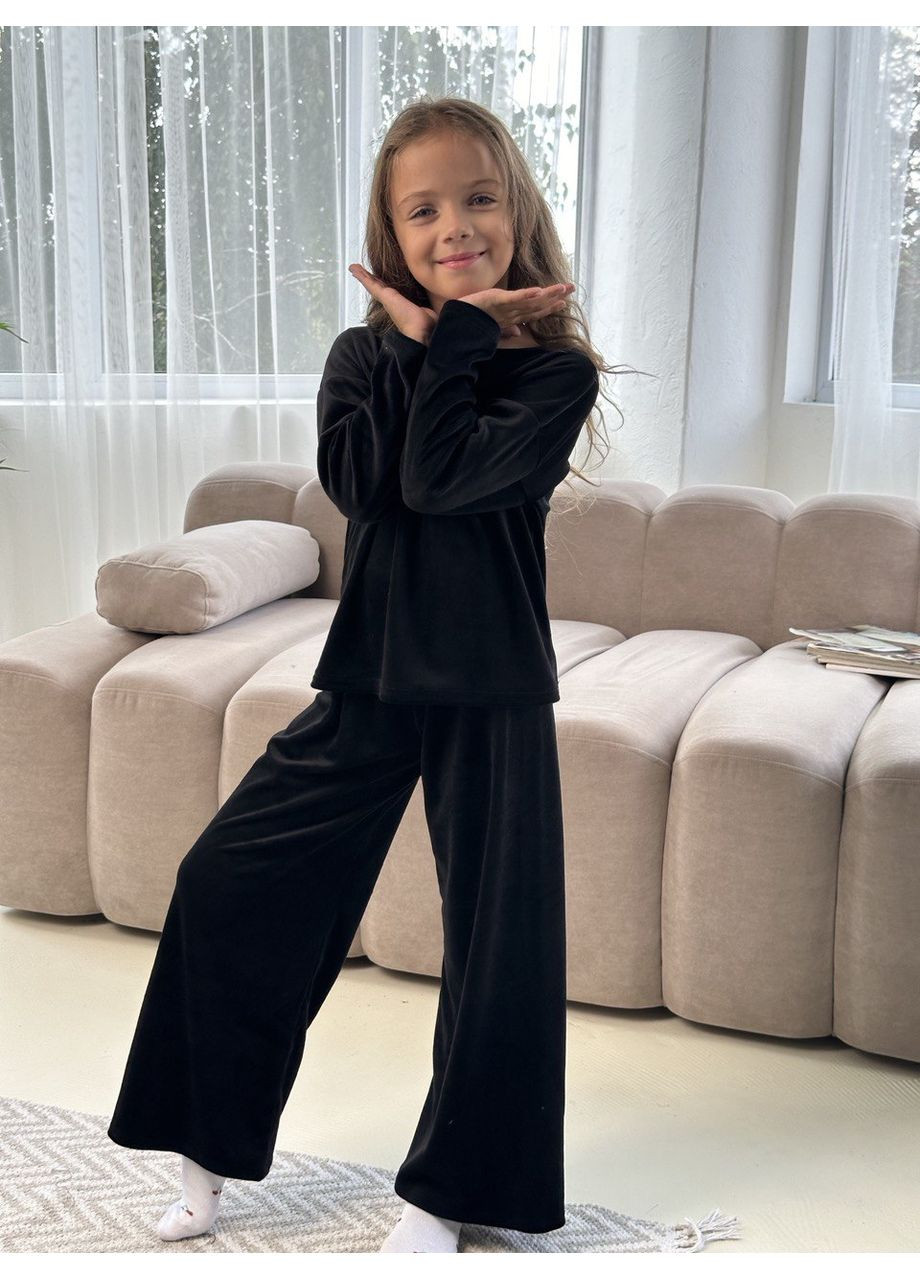 Чорна зимня дитяча велюрова піжама "3 в 1" для дівчинки (шорти, штани і лонгслів), леопард, 140 футболка + шорти + брюки No Brand