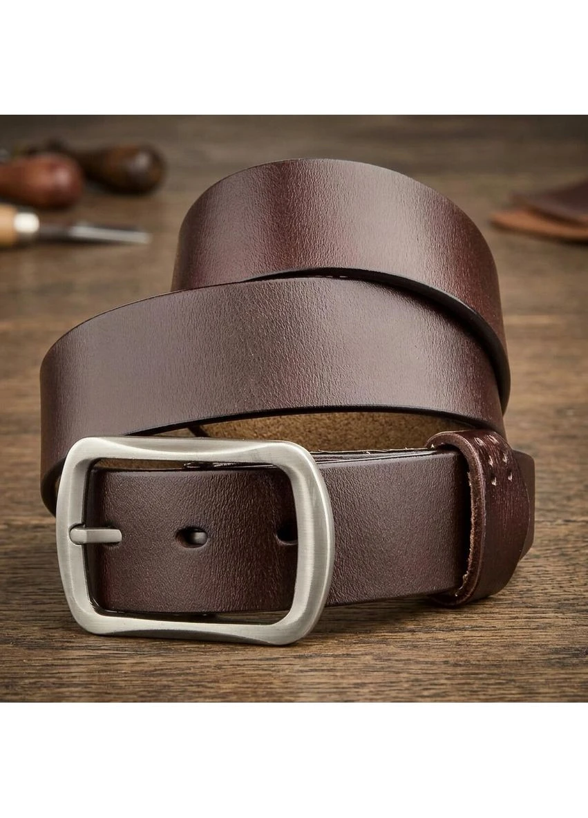 Чоловічий шкіряний ремінь із закругленою класичною пряжкою Vintage Коричневий Верховинка 20230 (398258133)