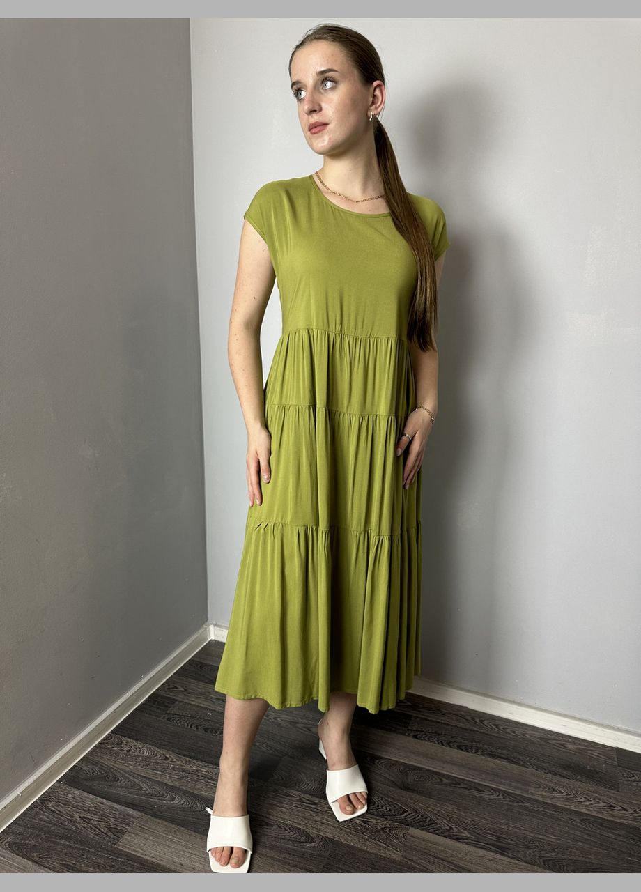 Зелена кежуал жіноче літнє плаття ярусне авокадо mkaz6053-3 Modna KAZKA