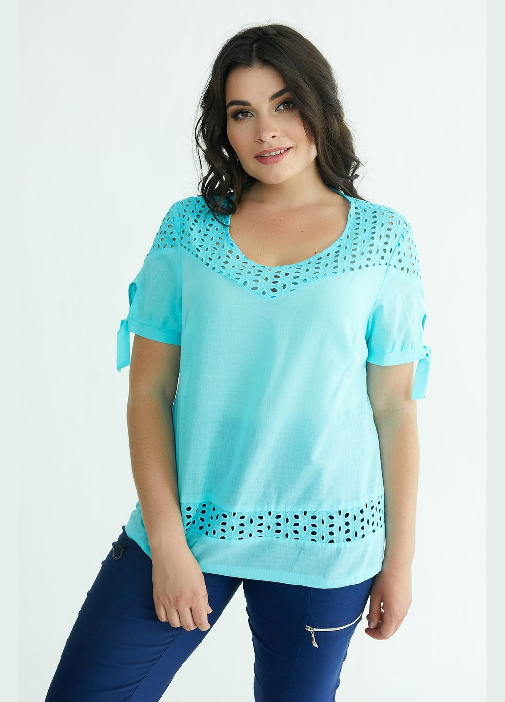 М'ятна літня блуза з батисту та прошви з ажурним візерунком all posa (ap100179p) A'll Posa