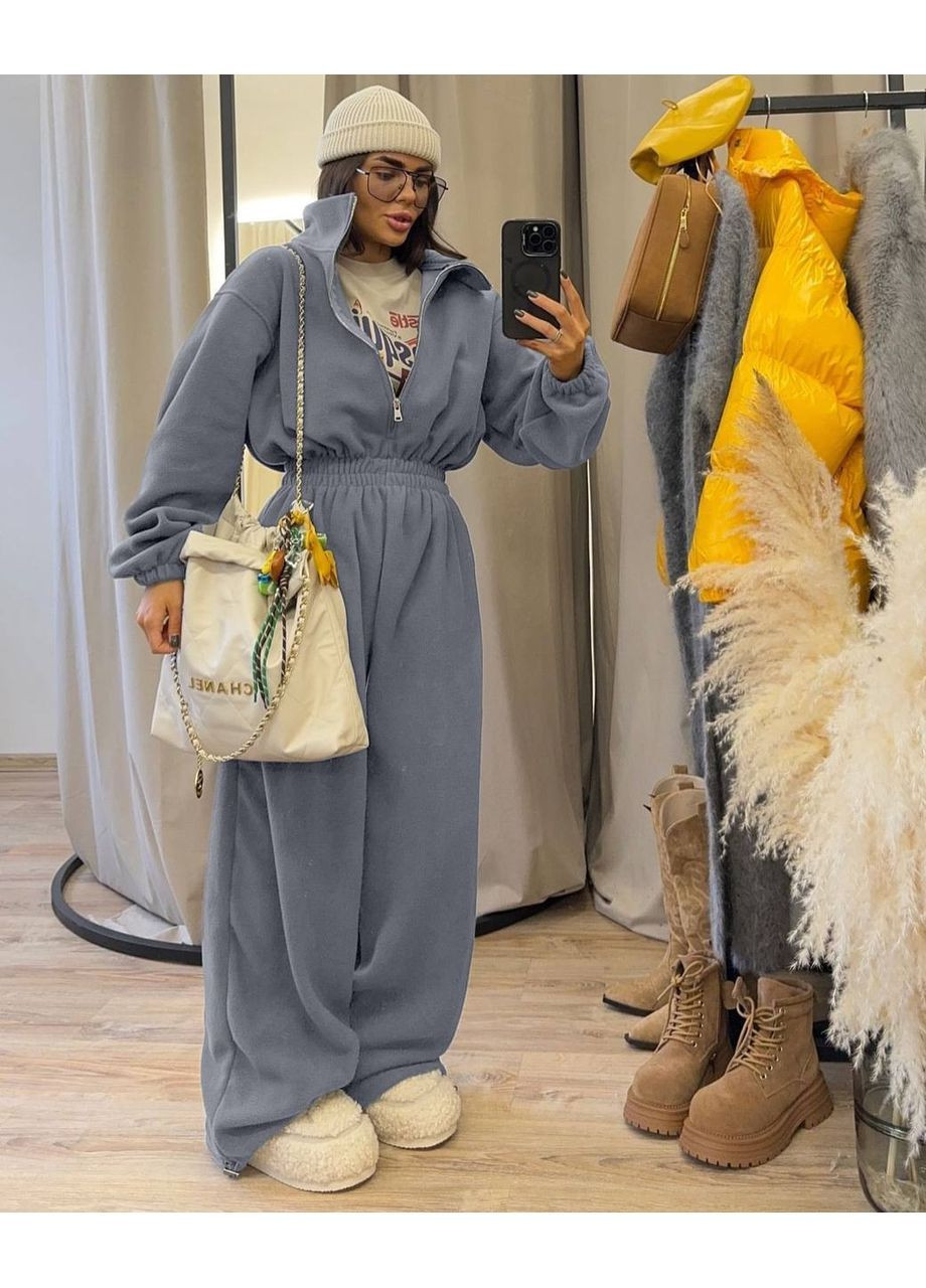 Флисовый женский комбинезон свободного кроя. MonCher комбинезон-брюки серый повседневный флис