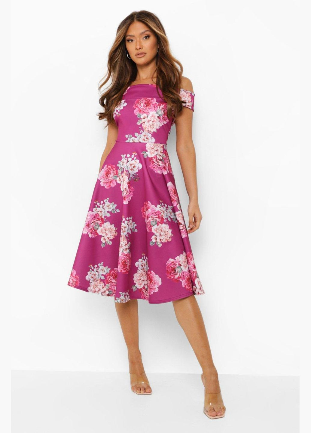Фиолетовое повседневный платье Boohoo с цветочным принтом