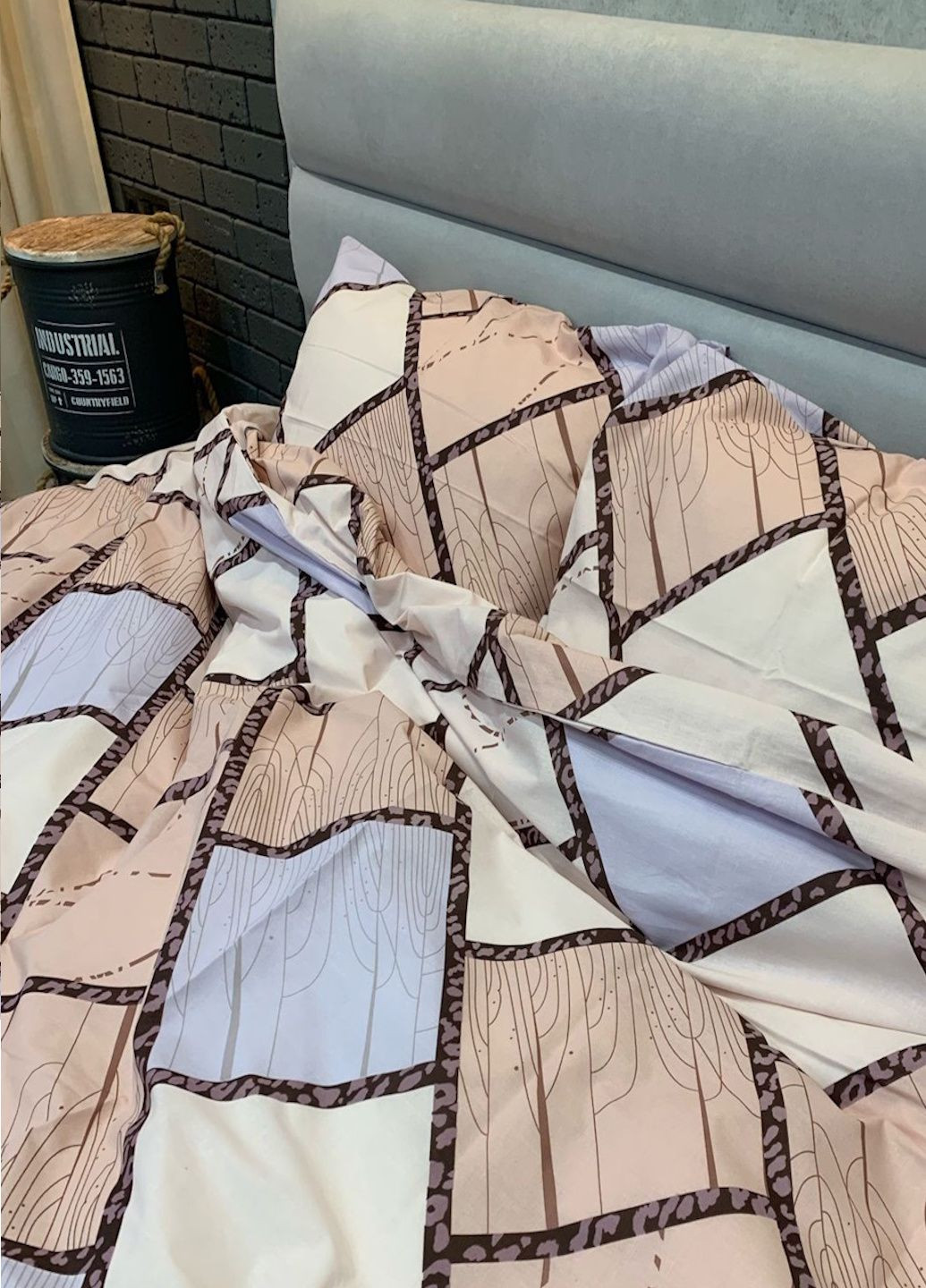 Комплект постельного белья, бязь ЕВРО, бежевый с ромбами, 120 г/м2 Neven (348357063)