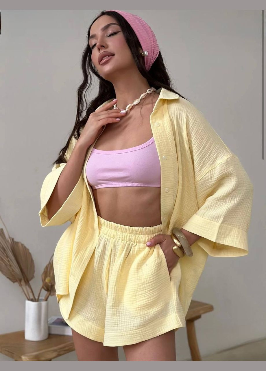 Женский костюм из муслина: рубашка свободного кроя и шорты. MonCher (337311952)