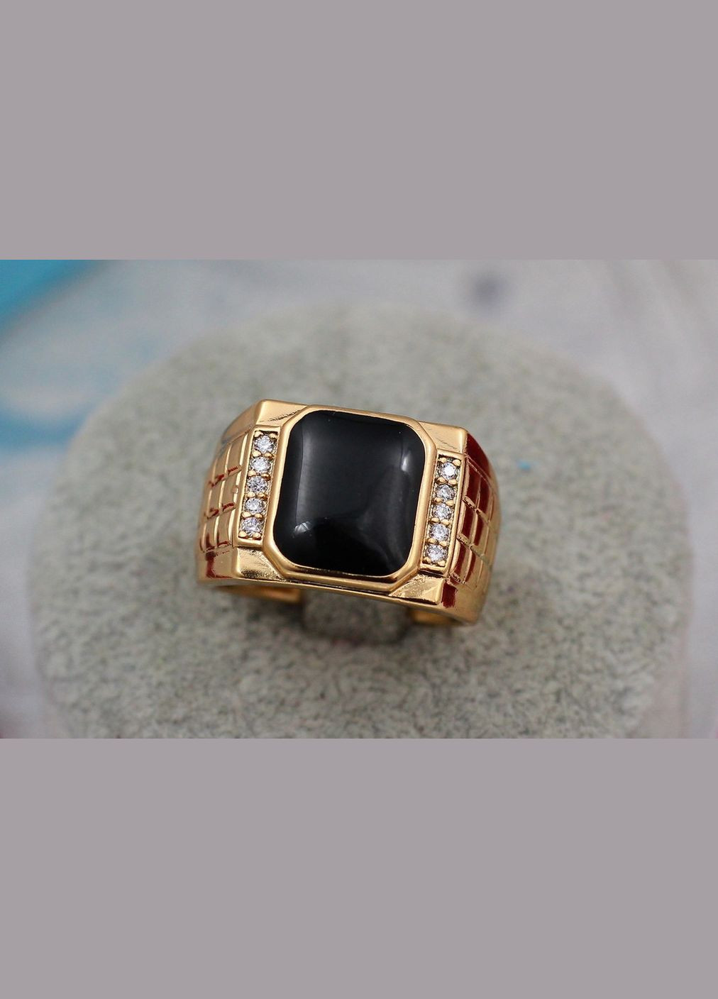 Печать квадратная черная с двух сторон белые фианиты золотистая Xuping Jewelry (316606873)