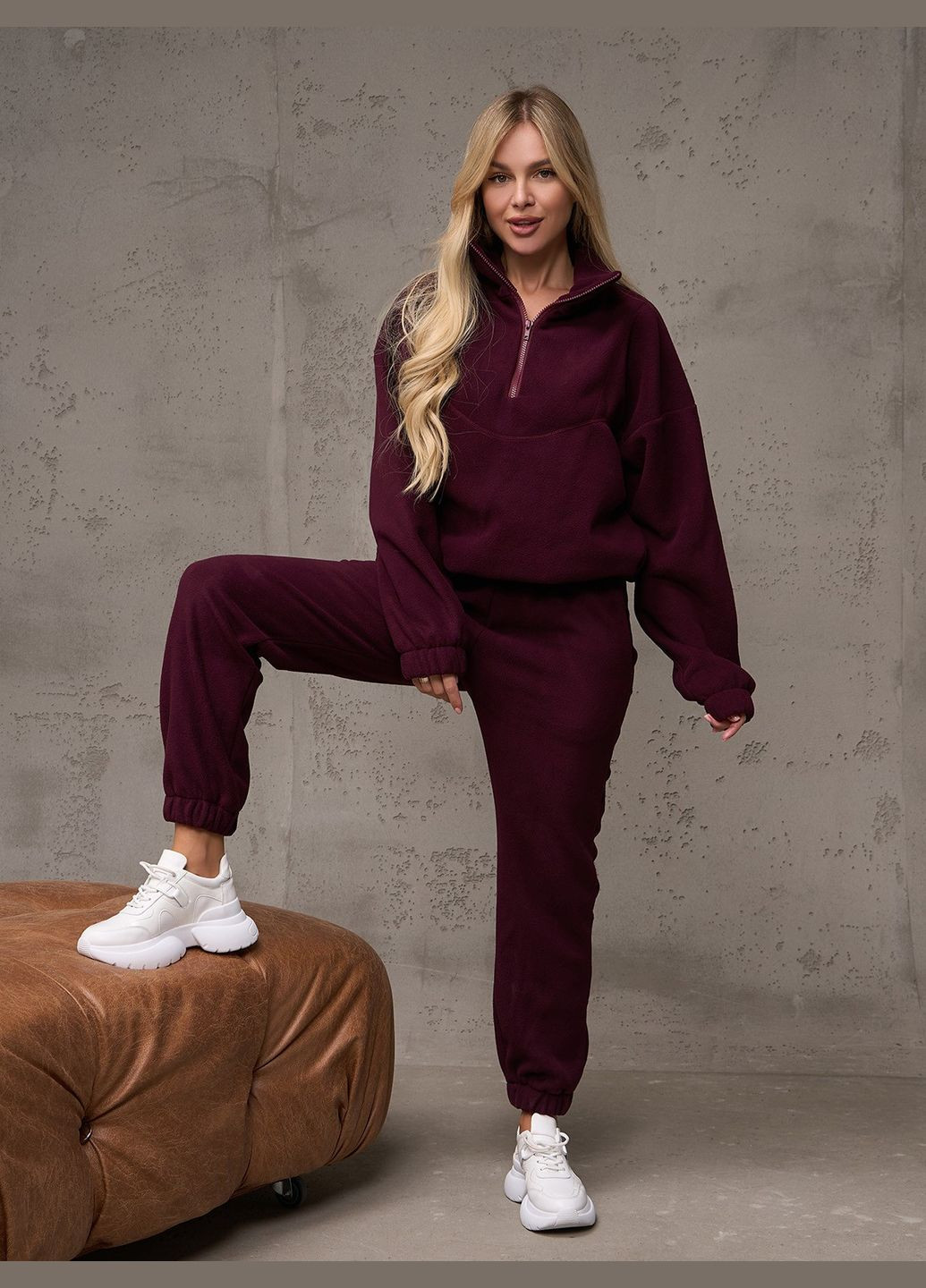 Темно-бордовий флісовий костюм з еластичними манжетами No Brand (311682460)