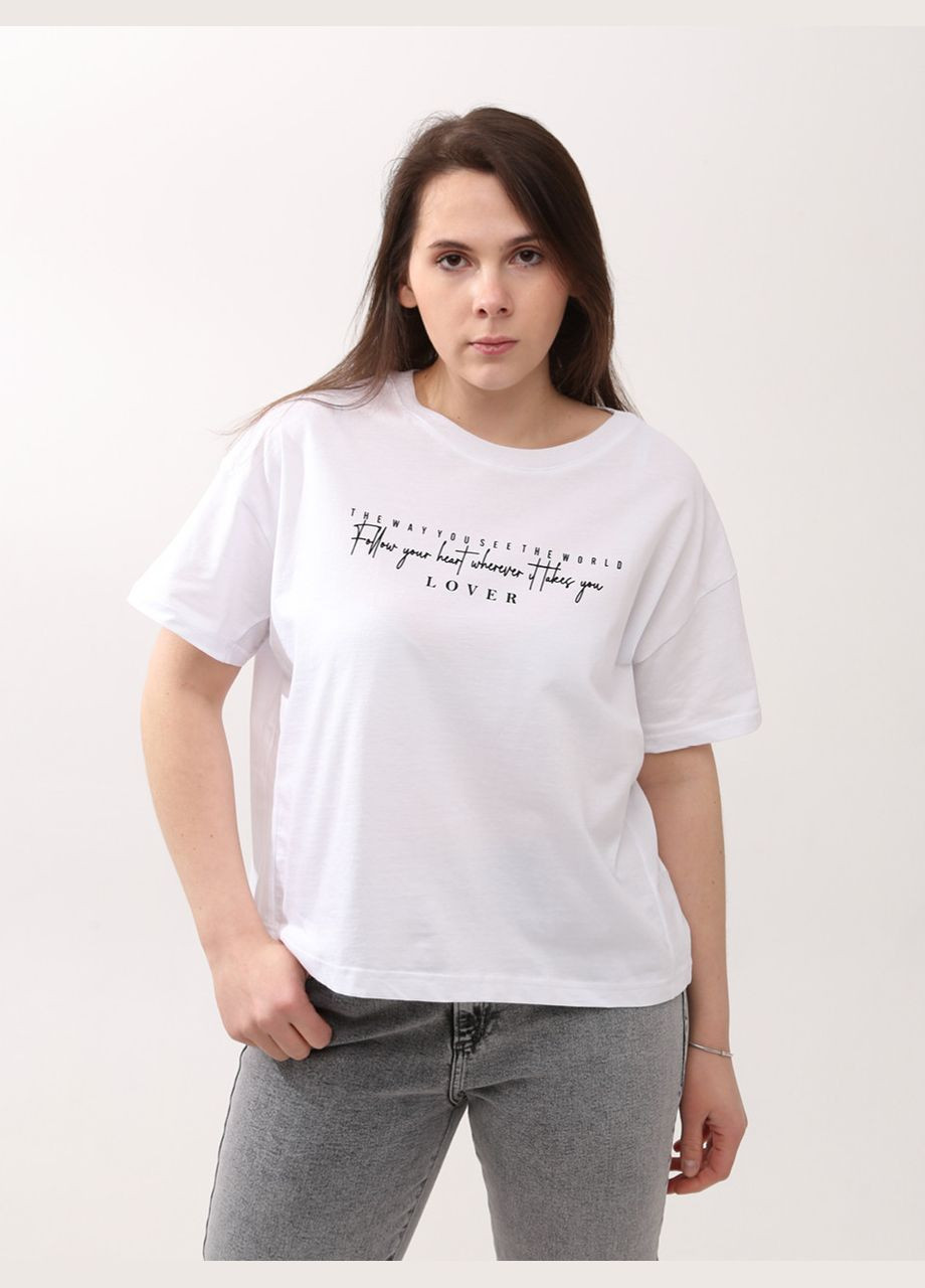Біла літня футболка жіноча біла тонка з асиметрією вільна з коротким рукавом Whitney Вільна
